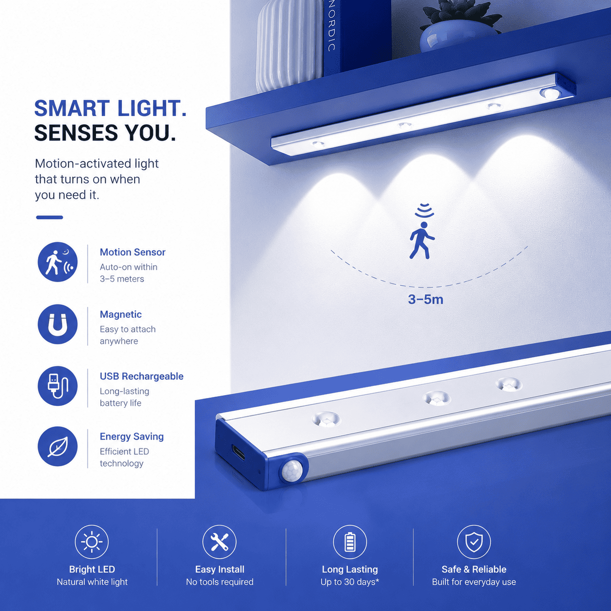 LED PIR Motion Sensor Cabinet With USB Rechargeble